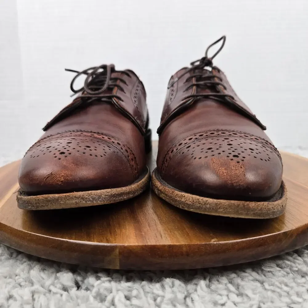 Allen Edmonds Mens 10D 6th Avenue Brown Leather Cap Toe Brogue Oxford Shoe 2026